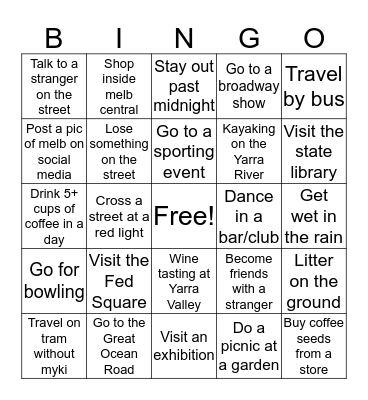 Melbourne Bingo Card