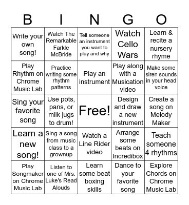 Music At Home Bingo Card