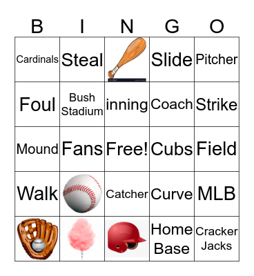 Baseball Game Bingo Card