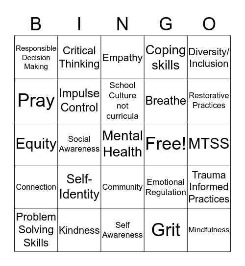 SEL Bingo Card