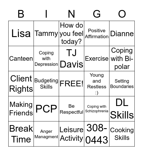 PSR  Bingo Card