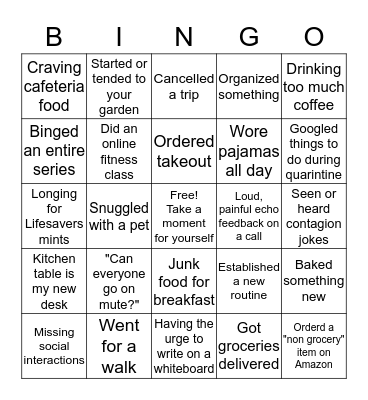 Quarintine Bingo Card