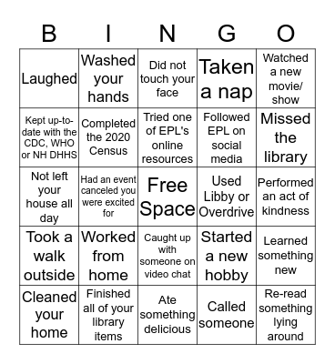 Away from Exeter Public Library Bingo Card
