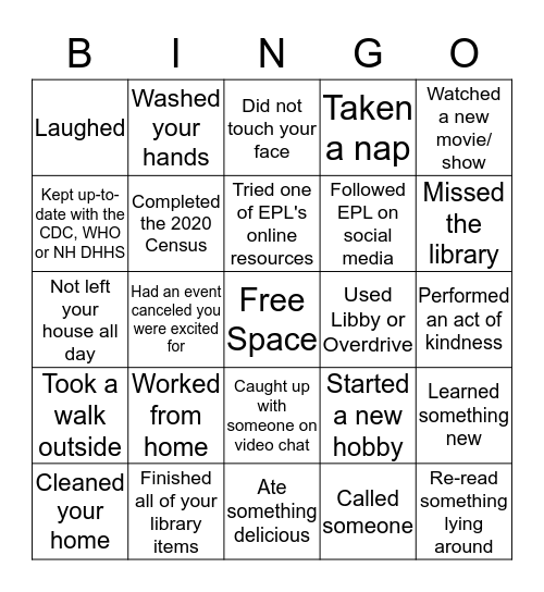 Away from Exeter Public Library Bingo Card