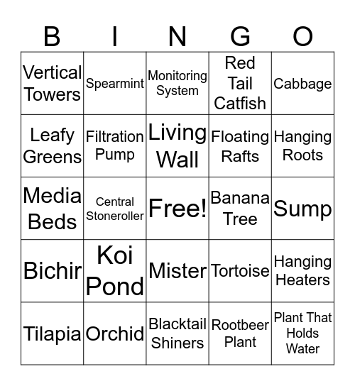 Greenhouse Bingo Card