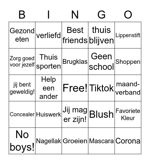 Girls Only  Bingo Card