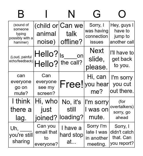 Conference Call Bingo Card