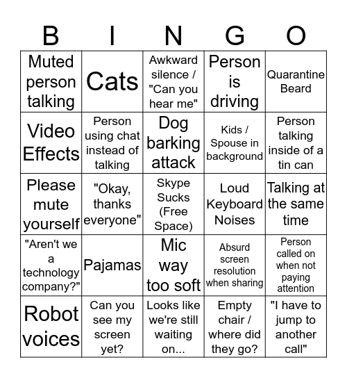 Quarantine Meeting Bingo Card