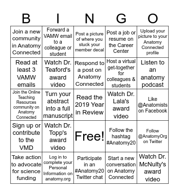 AAA Virtual Annual Meeting Week Bingo Card