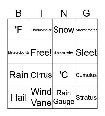 Weather Bingo Card