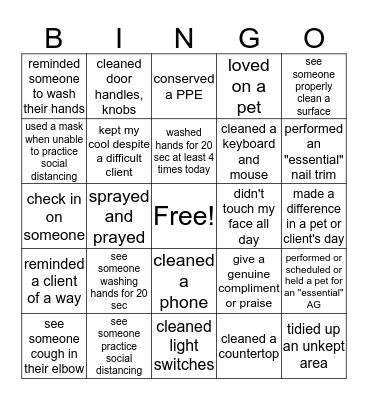 COVID 19 BINGO Card