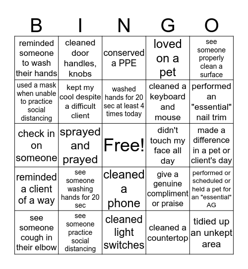 COVID 19 BINGO Card