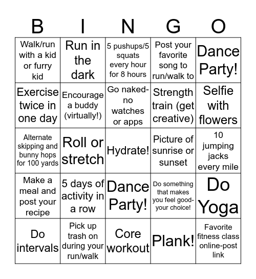 RunGO Bingo Card