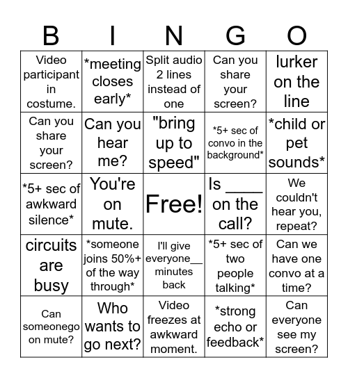 Conference Call Bingo Card