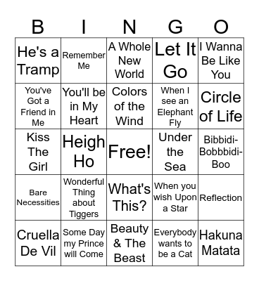 Disney Classics Bingo Card