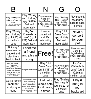 Fourth Grade Band Bingo! Bingo Card