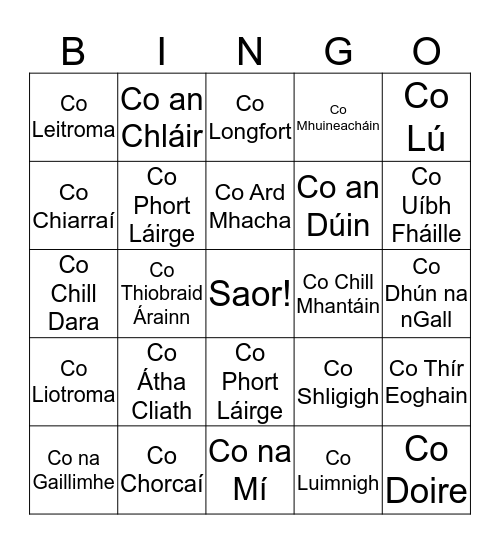 Contaetha in Éirinn Bingo Card
