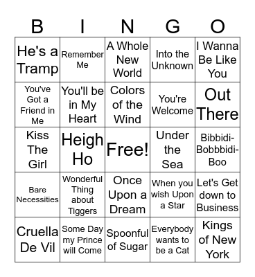 Disney Classics Bingo Card