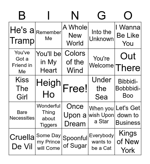 Disney Classics Bingo Card
