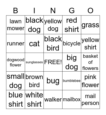 Eye Spy Bingo Card