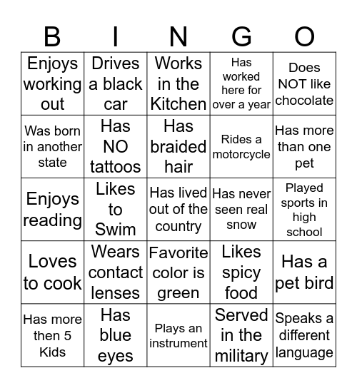 Find a Staff Member Who..... Bingo Card