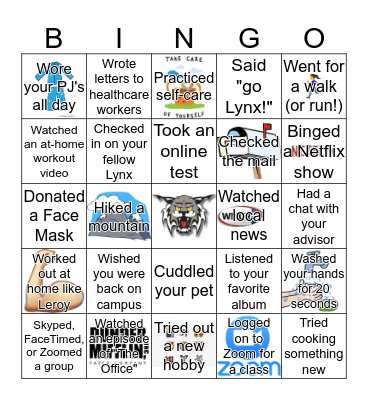 NHTI Stays at Home Bingo Card