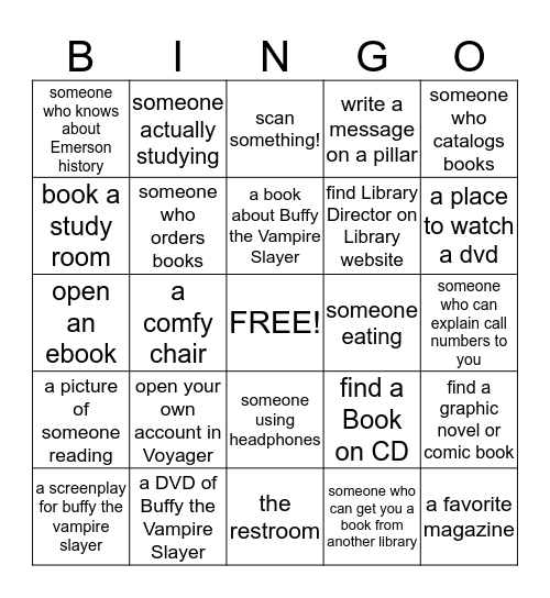 Find something or do something in the Library!  Bingo Card