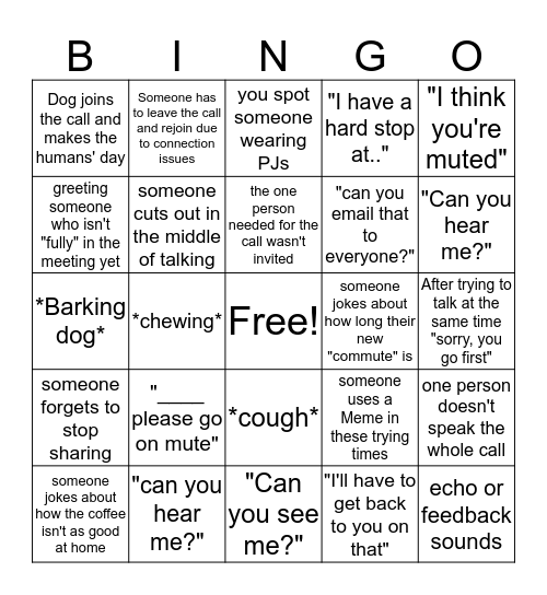 BlueJeans Bingo Card