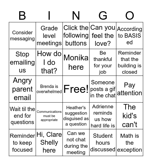 Staff Meeting Bingo #2 Bingo Card