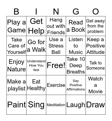 Coping Skills Bingo Card