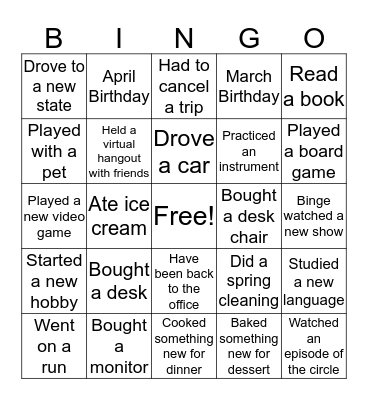 While in Quarantine I... Bingo Card