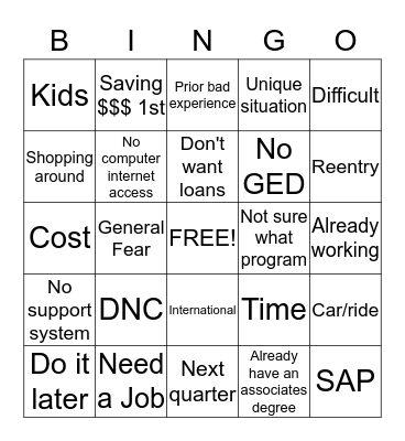 Path of Least Persistance Bingo Card