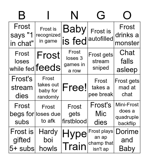 FrostPrime_ Stream Bingo Card