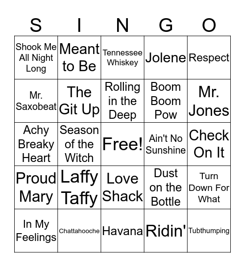 Identify the Song Bingo Card