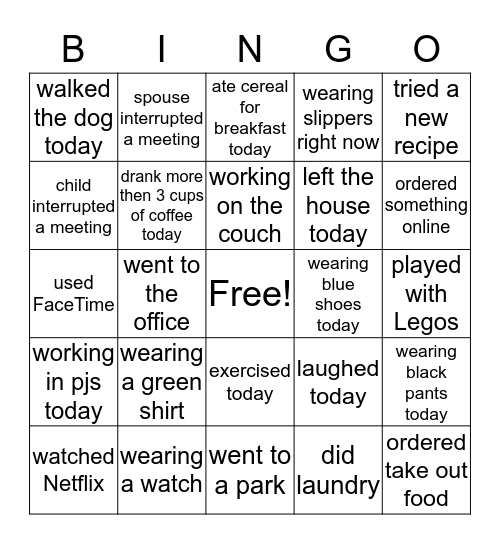 WFH Bingo Card