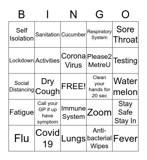 Covid 19 Bingo Card