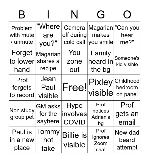 ZoomU Bingo Card