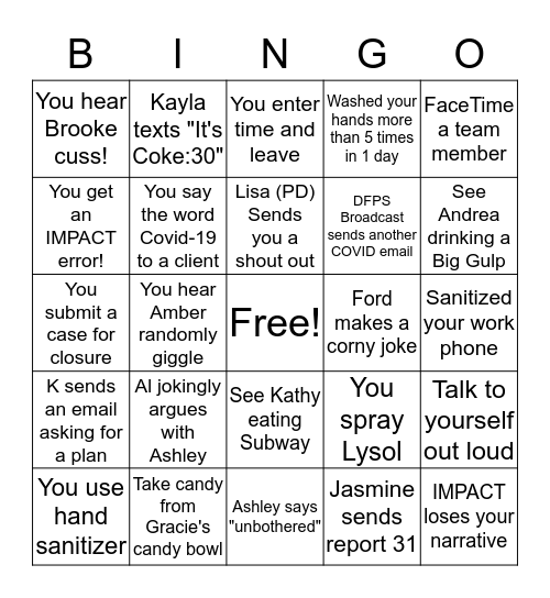 COVID - 15 Bingo Card