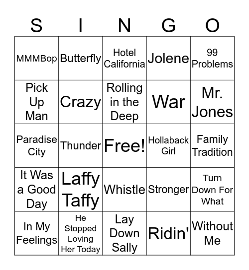 Identify the Song Bingo Card