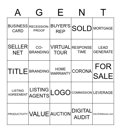The Agent School's REALTY BINGO Card