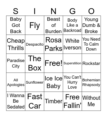 Identify the Song Bingo Card