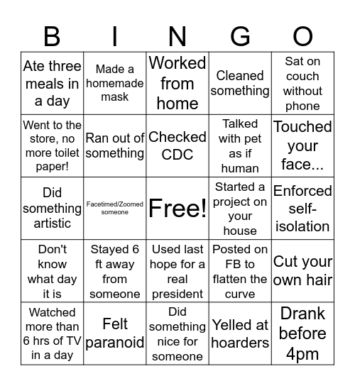 Coronavirus Bingo Card