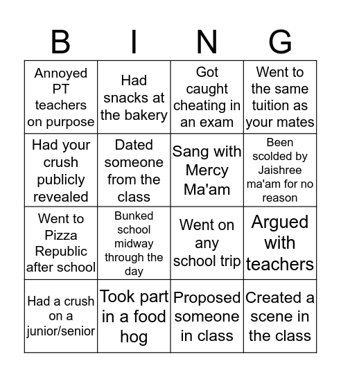 CPS Class of 2016 Bingo Card