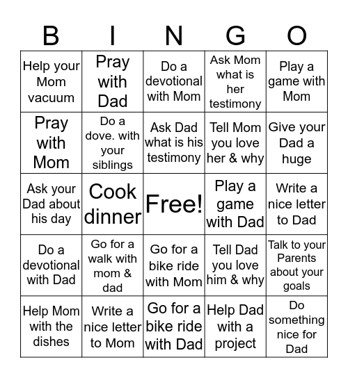 Bingo With Parents Bingo Card