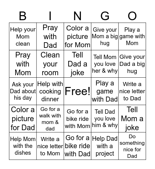 Club 631 Bingo with Parents Bingo Card