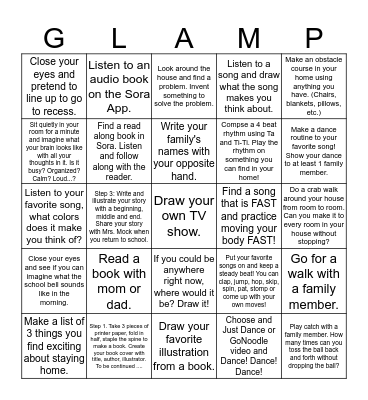 GLAMP'ing Bingo Card