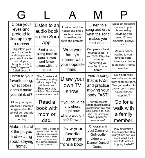 GLAMP'ing Bingo Card