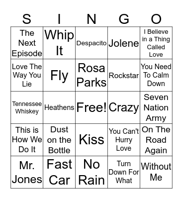 Identify the Song Bingo Card