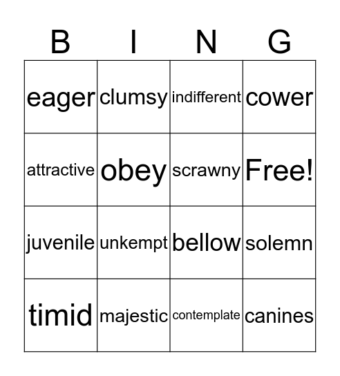 Vocabulary BINGO! Bingo Card