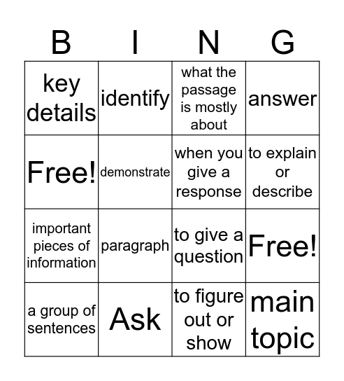 Main Topic Bingo Card